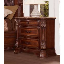 Antoinetta Upholstered Night Stand with Marble Top - Warm Cherry